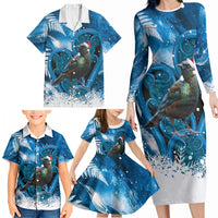 Tui Bird New Zealand Christmas In July Family Matching Long Sleeve Bodycon Dress and Hawaiian Shirt NZ Aroha Koru Fern Marble Vibes LT14 - Polynesian Pride