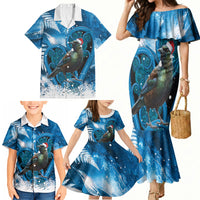 Tui Bird New Zealand Christmas In July Family Matching Mermaid Dress and Hawaiian Shirt NZ Aroha Koru Fern Marble Vibes LT14 - Polynesian Pride