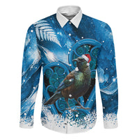 Tui Bird New Zealand Christmas In July Family Matching Mermaid Dress and Hawaiian Shirt NZ Aroha Koru Fern Marble Vibes LT14 Daughter's Dress Blue - Polynesian Pride