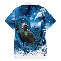 Tui Bird New Zealand Christmas In July Family Matching Off The Shoulder Long Sleeve Dress and Hawaiian Shirt NZ Aroha Koru Fern Marble Vibes LT14 Dad's Shirt - Long Sleeve Blue - Polynesian Pride