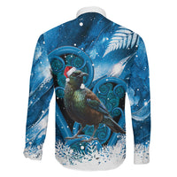 Tui Bird New Zealand Christmas In July Family Matching Off Shoulder Maxi Dress and Hawaiian Shirt NZ Aroha Koru Fern Marble Vibes LT14 Son's Shirt Blue - Polynesian Pride