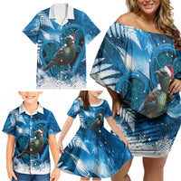 Tui Bird New Zealand Christmas In July Family Matching Off Shoulder Short Dress and Hawaiian Shirt NZ Aroha Koru Fern Marble Vibes LT14 - Polynesian Pride