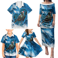 Tui Bird New Zealand Christmas In July Family Matching Puletasi and Hawaiian Shirt NZ Aroha Koru Fern Marble Vibes LT14 - Polynesian Pride