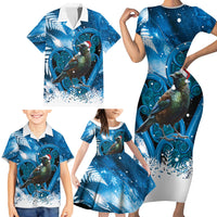 Tui Bird New Zealand Christmas In July Family Matching Short Sleeve Bodycon Dress and Hawaiian Shirt NZ Aroha Koru Fern Marble Vibes LT14 - Polynesian Pride
