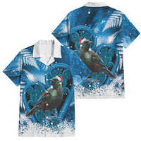 Tui Bird New Zealand Christmas In July Family Matching Short Sleeve Bodycon Dress and Hawaiian Shirt NZ Aroha Koru Fern Marble Vibes LT14 Dad's Shirt - Short Sleeve Blue - Polynesian Pride