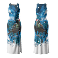 Tui Bird New Zealand Christmas In July Family Matching Tank Maxi Dress and Hawaiian Shirt NZ Aroha Koru Fern Marble Vibes LT14 Mom's Dress Blue - Polynesian Pride
