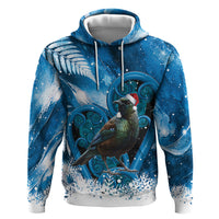 Tui Bird New Zealand Christmas In July Hoodie NZ Aroha Koru Fern Marble Vibes LT14 Pullover Hoodie Blue - Polynesian Pride