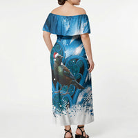 Tui Bird New Zealand Christmas In July Off Shoulder Maxi Dress NZ Aroha Koru Fern Marble Vibes LT14 - Polynesian Pride