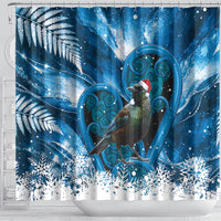 Tui Bird New Zealand Christmas In July Shower Curtain NZ Aroha Koru Fern Marble Vibes