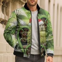 Kakapo New Zealand Christmas In July Bomber Puffer Jacket NZ Aroha Koru Fern Marble Vibes