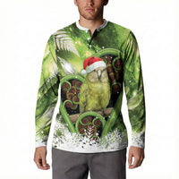 Kakapo New Zealand Christmas In July Button Sweatshirt NZ Aroha Koru Fern Marble Vibes