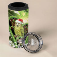 Kakapo New Zealand Christmas In July 4 in 1 Can Cooler Tumbler NZ Aroha Koru Fern Marble Vibes