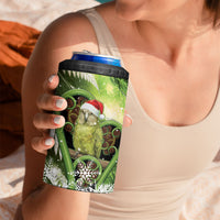 Kakapo New Zealand Christmas In July 4 in 1 Can Cooler Tumbler NZ Aroha Koru Fern Marble Vibes