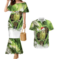 Kakapo New Zealand Christmas In July Couples Matching Mermaid Dress and Hawaiian Shirt NZ Aroha Koru Fern Marble Vibes LT14 Green - Polynesian Pride