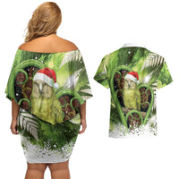Kakapo New Zealand Christmas In July Couples Matching Off Shoulder Short Dress and Hawaiian Shirt NZ Aroha Koru Fern Marble Vibes LT14 - Polynesian Pride