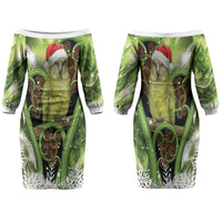Kakapo New Zealand Christmas In July Couples Matching Off The Shoulder Long Sleeve Dress and Hawaiian Shirt NZ Aroha Koru Fern Marble Vibes LT14 - Polynesian Pride