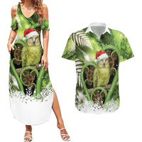 Kakapo New Zealand Christmas In July Couples Matching Summer Maxi Dress and Hawaiian Shirt NZ Aroha Koru Fern Marble Vibes LT14 Green - Polynesian Pride