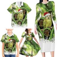 Kakapo New Zealand Christmas In July Family Matching Long Sleeve Bodycon Dress and Hawaiian Shirt NZ Aroha Koru Fern Marble Vibes