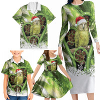 Kakapo New Zealand Christmas In July Family Matching Long Sleeve Bodycon Dress and Hawaiian Shirt NZ Aroha Koru Fern Marble Vibes LT14 - Polynesian Pride