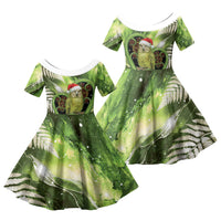 Kakapo New Zealand Christmas In July Family Matching Long Sleeve Bodycon Dress and Hawaiian Shirt NZ Aroha Koru Fern Marble Vibes LT14 Daughter's Dress Green - Polynesian Pride