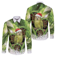 Kakapo New Zealand Christmas In July Family Matching Off Shoulder Maxi Dress and Hawaiian Shirt NZ Aroha Koru Fern Marble Vibes LT14 Dad's Shirt - Long Sleeve Green - Polynesian Pride