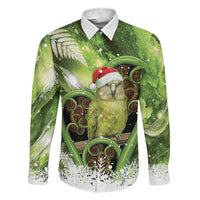 Kakapo New Zealand Christmas In July Family Matching Off Shoulder Maxi Dress and Hawaiian Shirt NZ Aroha Koru Fern Marble Vibes LT14 Daughter's Dress Green - Polynesian Pride