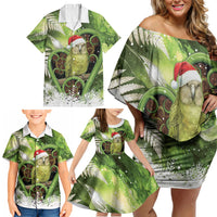 Kakapo New Zealand Christmas In July Family Matching Off Shoulder Short Dress and Hawaiian Shirt NZ Aroha Koru Fern Marble Vibes LT14 - Polynesian Pride