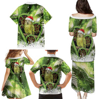 Kakapo New Zealand Christmas In July Family Matching Puletasi and Hawaiian Shirt NZ Aroha Koru Fern Marble Vibes LT14 Mom's Dress Green - Polynesian Pride