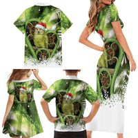 Kakapo New Zealand Christmas In July Family Matching Short Sleeve Bodycon Dress and Hawaiian Shirt NZ Aroha Koru Fern Marble Vibes