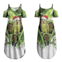 Kakapo New Zealand Christmas In July Family Matching Summer Maxi Dress and Hawaiian Shirt NZ Aroha Koru Fern Marble Vibes LT14 Mom's Dress Green - Polynesian Pride