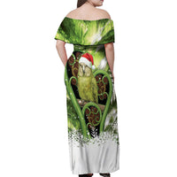 Kakapo New Zealand Christmas In July Off Shoulder Maxi Dress NZ Aroha Koru Fern Marble Vibes LT14 - Polynesian Pride