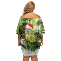 Kakapo New Zealand Christmas In July Off Shoulder Short Dress NZ Aroha Koru Fern Marble Vibes LT14 - Polynesian Pride