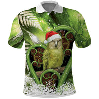 Kakapo New Zealand Christmas In July Polo Shirt NZ Aroha Koru Fern Marble Vibes LT14 Green - Polynesian Pride