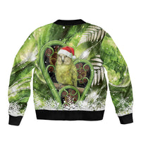 Kakapo New Zealand Christmas In July Sleeve Zip Bomber Jacket NZ Aroha Koru Fern Marble Vibes