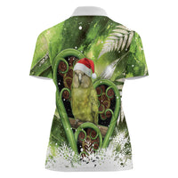Kakapo New Zealand Christmas In July Women Polo Shirt NZ Aroha Koru Fern Marble Vibes