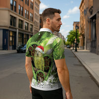 Kakapo New Zealand Christmas In July Zipper Polo Shirt NZ Aroha Koru Fern Marble Vibes