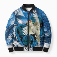 Sulphur-crested Cockatoo New Zealand Christmas In July Bomber Puffer Jacket NZ Aroha Koru Fern Marble Vibes