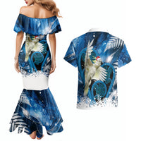 Sulphur-crested Cockatoo New Zealand Christmas In July Couples Matching Mermaid Dress and Hawaiian Shirt NZ Aroha Koru Fern Marble Vibes LT14 - Polynesian Pride