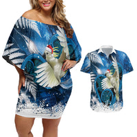 Sulphur-crested Cockatoo New Zealand Christmas In July Couples Matching Off Shoulder Short Dress and Hawaiian Shirt NZ Aroha Koru Fern Marble Vibes LT14 Blue - Polynesian Pride