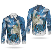 Sulphur-crested Cockatoo New Zealand Christmas In July Couples Matching Off Shoulder Short Dress and Long Sleeve Button Shirt NZ Aroha Koru Fern Marble Vibes LT14 - Polynesian Pride