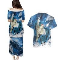 Sulphur-crested Cockatoo New Zealand Christmas In July Couples Matching Puletasi and Hawaiian Shirt NZ Aroha Koru Fern Marble Vibes LT14 - Polynesian Pride