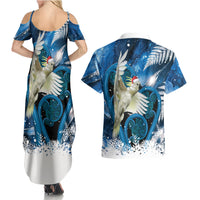 Sulphur-crested Cockatoo New Zealand Christmas In July Couples Matching Summer Maxi Dress and Hawaiian Shirt NZ Aroha Koru Fern Marble Vibes