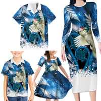 Sulphur-crested Cockatoo New Zealand Christmas In July Family Matching Long Sleeve Bodycon Dress and Hawaiian Shirt NZ Aroha Koru Fern Marble Vibes