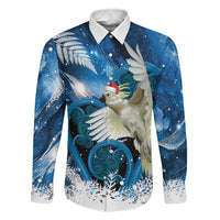 Sulphur-crested Cockatoo New Zealand Christmas In July Family Matching Long Sleeve Bodycon Dress and Hawaiian Shirt NZ Aroha Koru Fern Marble Vibes LT14 Daughter's Dress Blue - Polynesian Pride