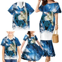 Sulphur-crested Cockatoo New Zealand Christmas In July Family Matching Mermaid Dress and Hawaiian Shirt NZ Aroha Koru Fern Marble Vibes LT14 - Polynesian Pride