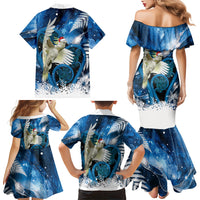 Sulphur-crested Cockatoo New Zealand Christmas In July Family Matching Mermaid Dress and Hawaiian Shirt NZ Aroha Koru Fern Marble Vibes LT14 Mom's Dress Blue - Polynesian Pride