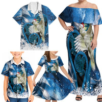 Sulphur-crested Cockatoo New Zealand Christmas In July Family Matching Off Shoulder Maxi Dress and Hawaiian Shirt NZ Aroha Koru Fern Marble Vibes LT14 - Polynesian Pride