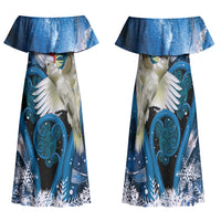 Sulphur-crested Cockatoo New Zealand Christmas In July Family Matching Off Shoulder Maxi Dress and Hawaiian Shirt NZ Aroha Koru Fern Marble Vibes LT14 Mom's Dress Blue - Polynesian Pride