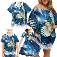 Sulphur-crested Cockatoo New Zealand Christmas In July Family Matching Off Shoulder Short Dress and Hawaiian Shirt NZ Aroha Koru Fern Marble Vibes LT14 - Polynesian Pride