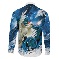 Sulphur-crested Cockatoo New Zealand Christmas In July Family Matching Off Shoulder Short Dress and Hawaiian Shirt NZ Aroha Koru Fern Marble Vibes LT14 Son's Shirt Blue - Polynesian Pride
